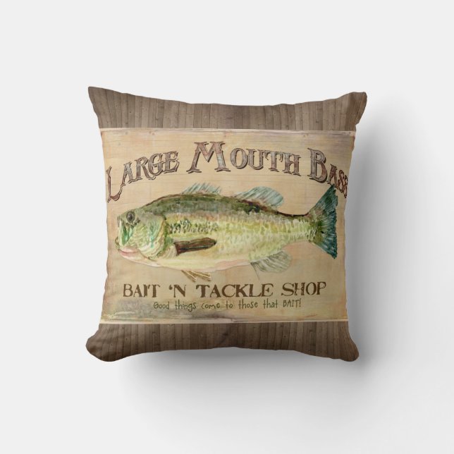 Große Mouth Bass Fisherman Cabin Wood Boards Kissen (Vorderseite)