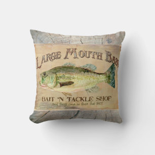 Große Mouth Bass Seeufer Fischerhütte Holz Kissen