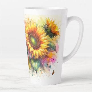 Grosse Mug en latte - Fleurs de soleil