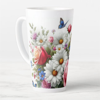 Grosse Mug Latte - Roses, Marguerites, Papillons