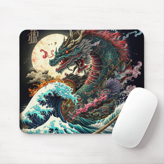 Große Nacht japanischer Drache Mousepad (Mit Mouse)