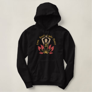 Große Namaste Lotus Om Yoga Pose Stickerei Bestickter Hoodie