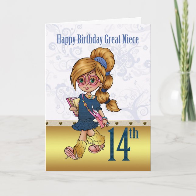 Große Nichte 14. Geburtstag mit trendy Girl Karte (Vorderseite)