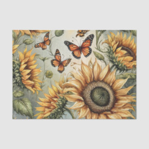 Große offene Sonnenblumen mit Monarch-Schmetterlin Seidenpapier
