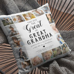 Große Oma-FotoCollage Kissen<br><div class="desc">Personalisiertes Urgroßmutter-Foto-Kissen mit dem niedlichen Sprichwort "Sie legen die Urgroßmutter", 16 Bildern der Enkel, ihren Namen und der süßen Beschriftung "Großmassen halten unsere winzigen Hände nur für eine Weile, aber unsere Herzen für immer".</div>