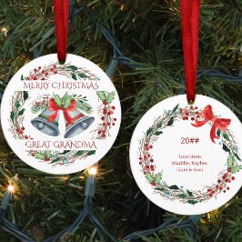 Große Oma Holly Bells Rustikaler Kranz Weihnachten Keramik Ornament