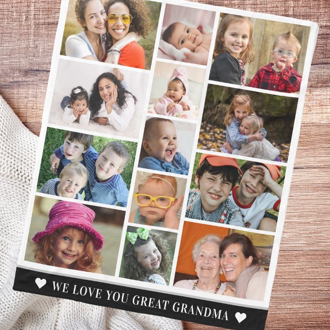 Große Oma Liebe Sie 13 FotoCollage Fleecedecke (Great Grandma Love You 13 Photo Collage Fleece Blanket)