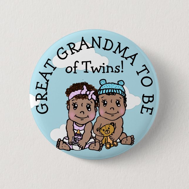 Große Oma zu Zwillingen, ethnische Babydusche Button (Vorderseite)