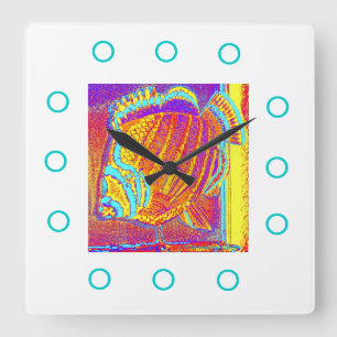 GROSSE ORANGE FISCH-UHR QUADRATISCHE WANDUHR