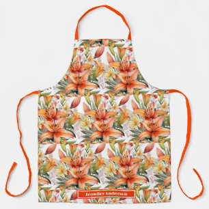 Große Orange Tiger Stargazer Lily Floral Schürze