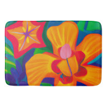 Große orange tropische Blume Badematte