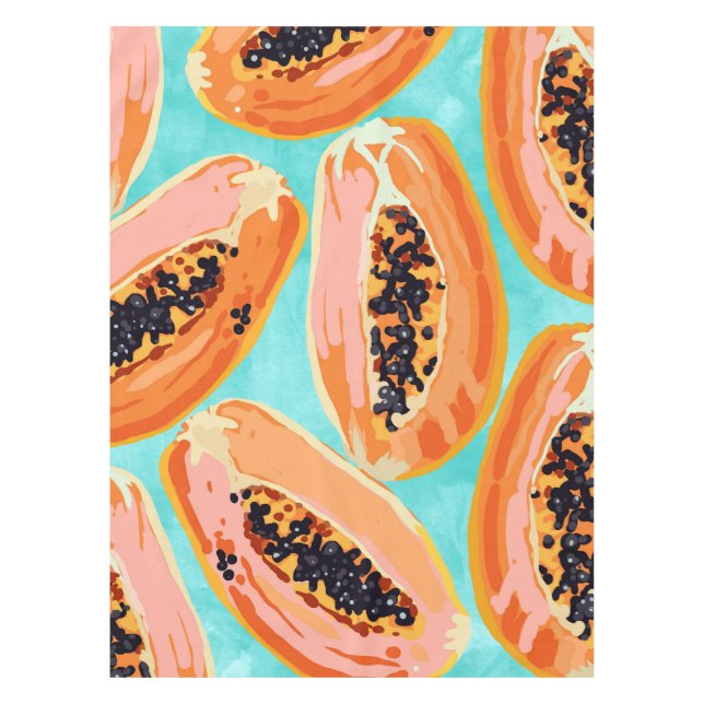 Große Papaya-Aquarellmalerei, tropische Früchte Tischdecke (Vorderseite)