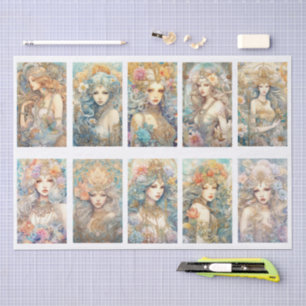 Große Pastell-Wasserfarben-Floral-Meerjungfrau-Dec Seidenpapier