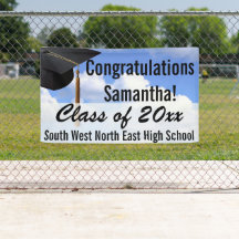 Große Personalisierte Abschluss Banner Sign Blue S