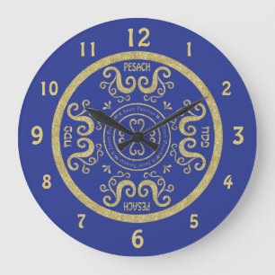 Große Pessach-Rundschau "Blue, Gold Elegante" Große Wanduhr