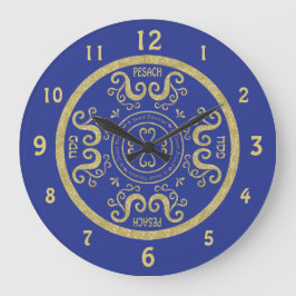 Große Pessach-Rundschau "Blue, Gold Elegante" Wanduhr