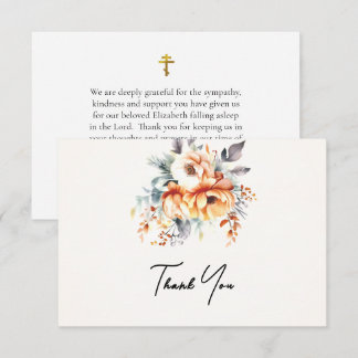 Große Pfirsich-Aquarellblumen Orthodoxe Beerdigung Dankeskarte