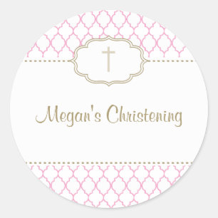 Große Pink- und Gold-Christening-Taufen-Aufkleber Runder Aufkleber