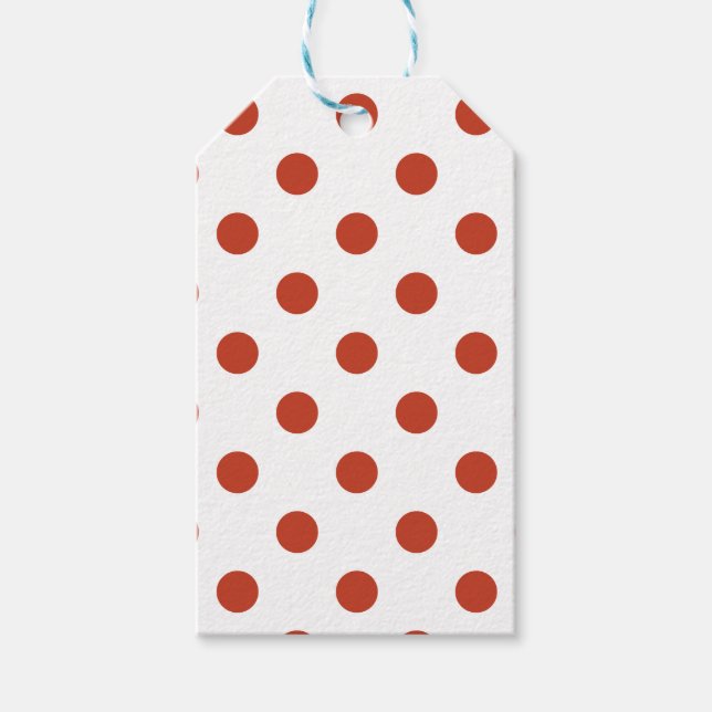 Große Polka Dots - Dunkelpastellrot auf Weiß Geschenkanhänger (Vorderseite)