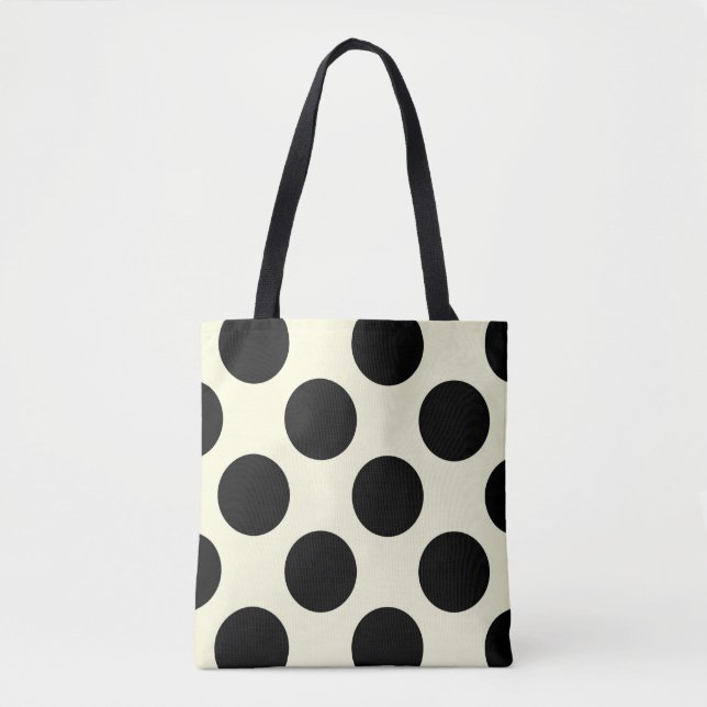 Große Polka Punkte Kreise Muster schwarz und creme Tasche (Vorderseite)