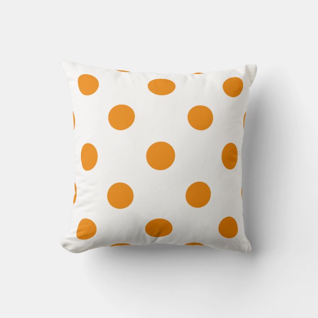Große Polka-Punkte - Mandarine auf Weiß Kissen (Vorderseite)