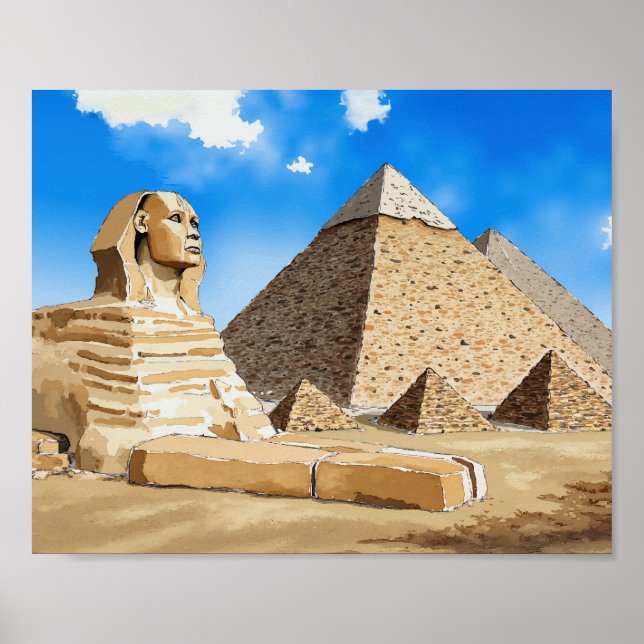 Große Pyramiden von Gizeh Ägypten Wasserfarbe Poster (Vorne)