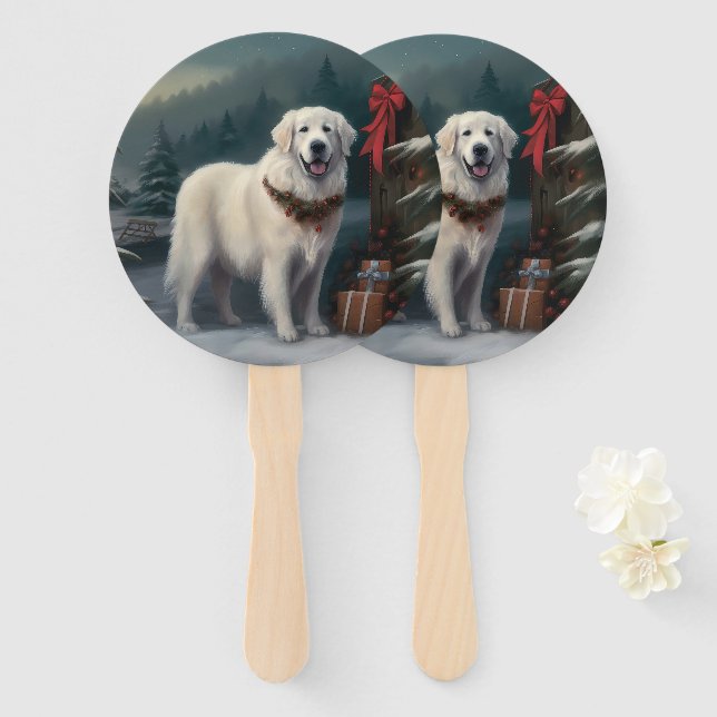 Große Pyrenäen Hund im Schnee Weihnachten Fächer (Vorne und Hinten)