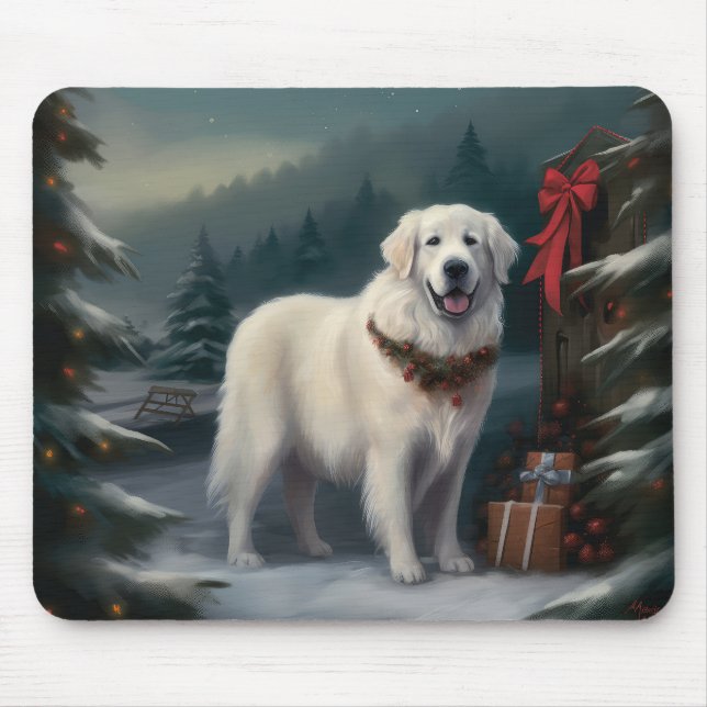 Große Pyrenäen Hund im Schnee Weihnachten Mousepad (Vorne)