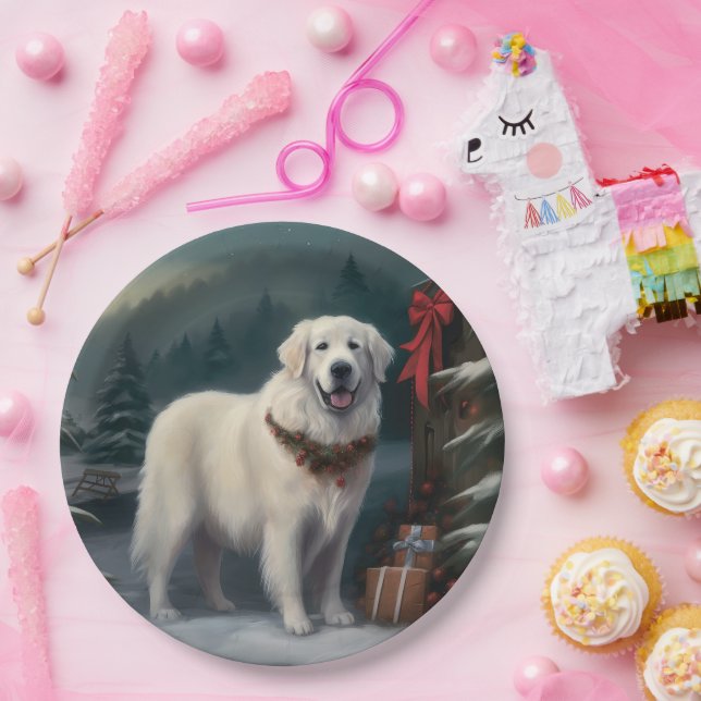 Große Pyrenäen Hund im Schnee Weihnachten Pappteller (Party)