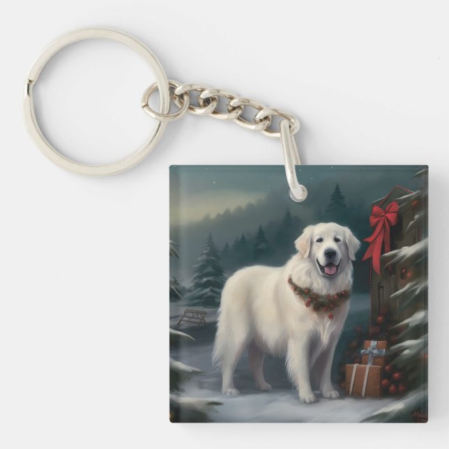 Große Pyrenäen Hund im Schnee Weihnachten Schlüsselanhänger (Vorderseite)