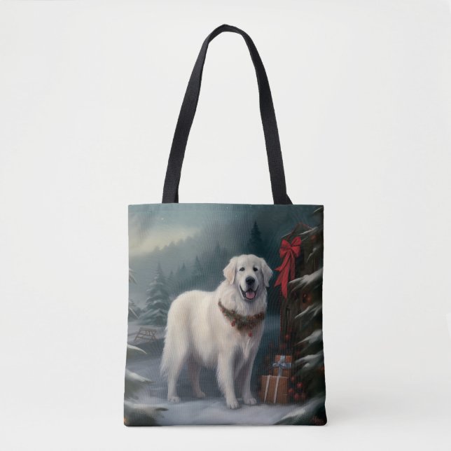 Große Pyrenäen Hund im Schnee Weihnachten Tasche (Vorderseite)