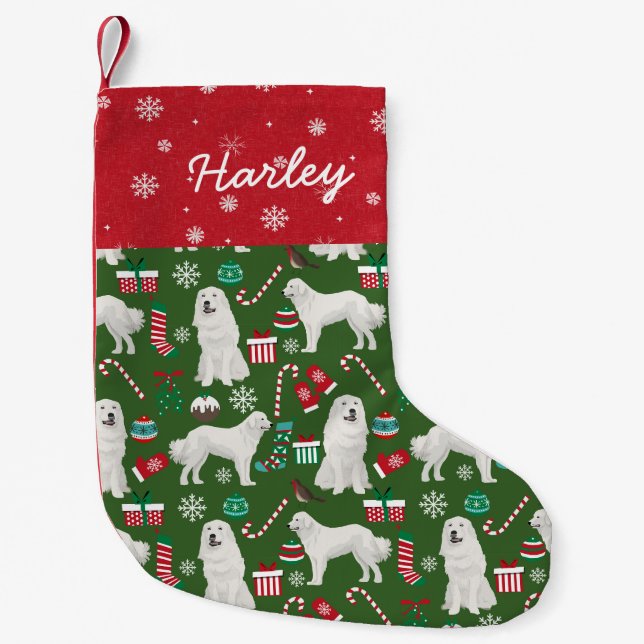 Große Pyrenäen Hunde Weihnachten individuelle Name Kleiner Weihnachtsstrumpf (Vorderseite)