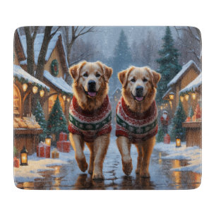 Große Pyrenäen-Hunde Weihnachten Schnee Urlaub Schneidebrett
