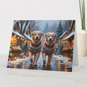 Große Pyrenäen Hunde Weihnachtsschnee Urlaub Karte