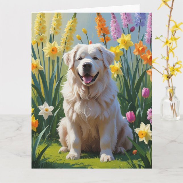 Große Pyrenäen Hundeschwölbe Blumen Malerei Karte (Gelbe Blume)