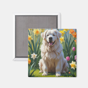 Große Pyrenäen Hundeschwölbe Blumen Malerei Magnet