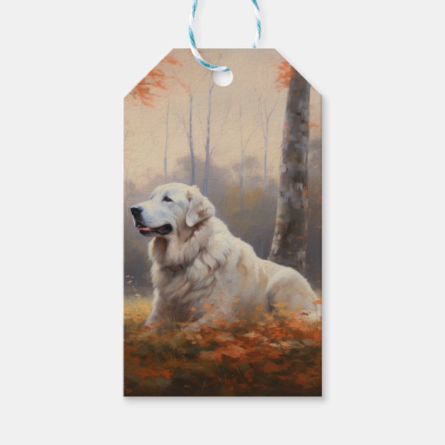 Große Pyrenäen im Herbst Leaves Fall Inspiriert Geschenkanhänger (Vorderseite)