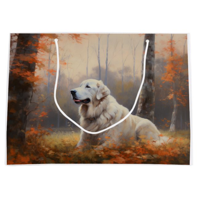 Große Pyrenäen im Herbst Leaves Fall Inspiriert Große Geschenktüte (Vorderseite)