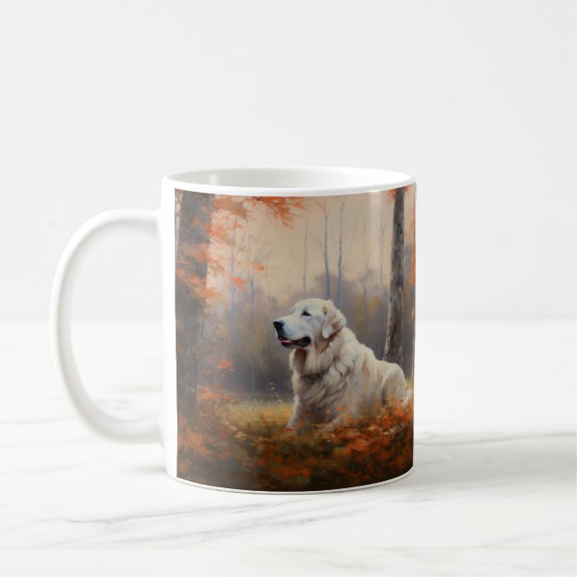 Große Pyrenäen im Herbst Leaves Fall Inspiriert Kaffeetasse (Links)