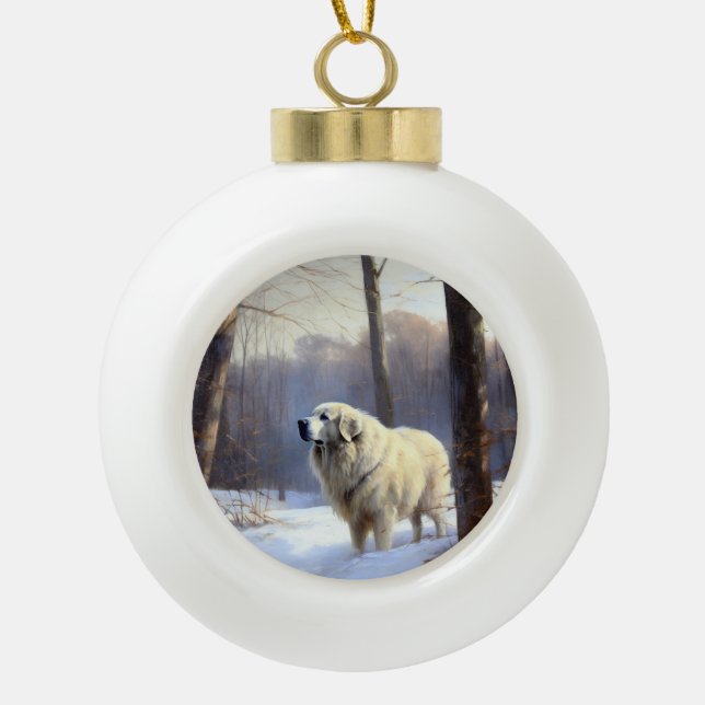 Große Pyrenäen lassen es Weihnachten erahnen Keramik Kugel-Ornament (Vorderseite)