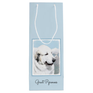 Große Pyrenäen Malerei - Original Hunde Kunst Geschenktüte Für Weinflaschen