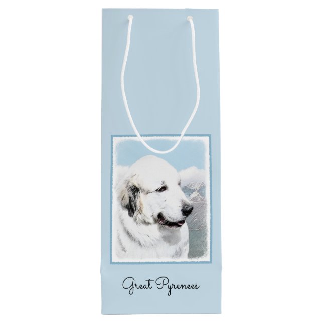 Große Pyrenäen Malerei - Original Hunde Kunst Geschenktüte Für Weinflaschen (Rückseite)