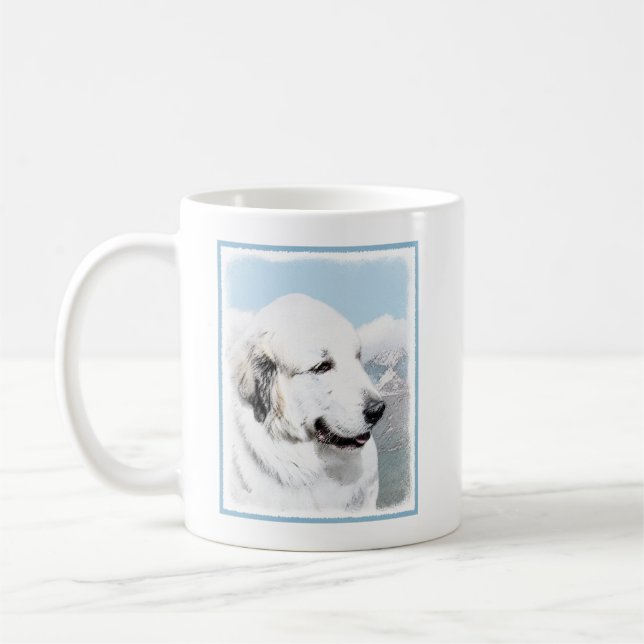 Große Pyrenäen Malerei - Original Hunde Kunst Kaffeetasse (Links)