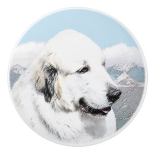 Große Pyrenäen Malerei - Original Hunde Kunst Keramikknauf