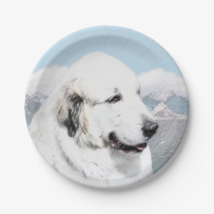 Große Pyrenäen Malerei - Original Hunde Kunst Pappteller
