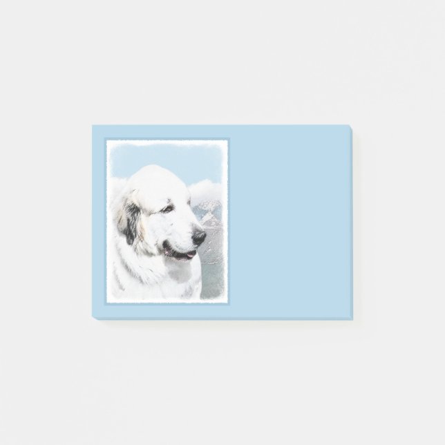 Große Pyrenäen Malerei - Original Hunde Kunst Post-it Klebezettel (Vorderseite)
