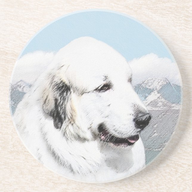 Große Pyrenäen Malerei - Original Hunde Kunst Untersetzer (Vorne)
