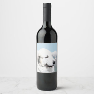 Große Pyrenäen Malerei - Original Hunde Kunst Weinetikett