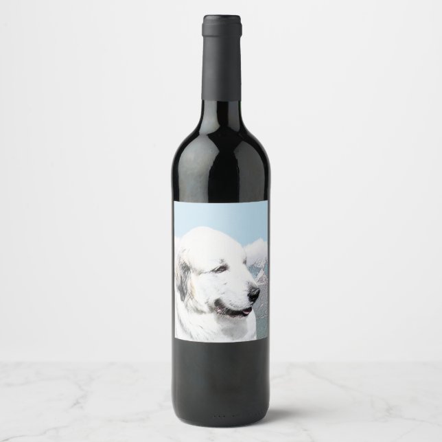 Große Pyrenäen Malerei - Original Hunde Kunst Weinetikett (Vorderseite)