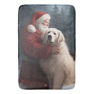 Große Pyrenäen mit dem Weihnachtsmann Weihnachten Badematte